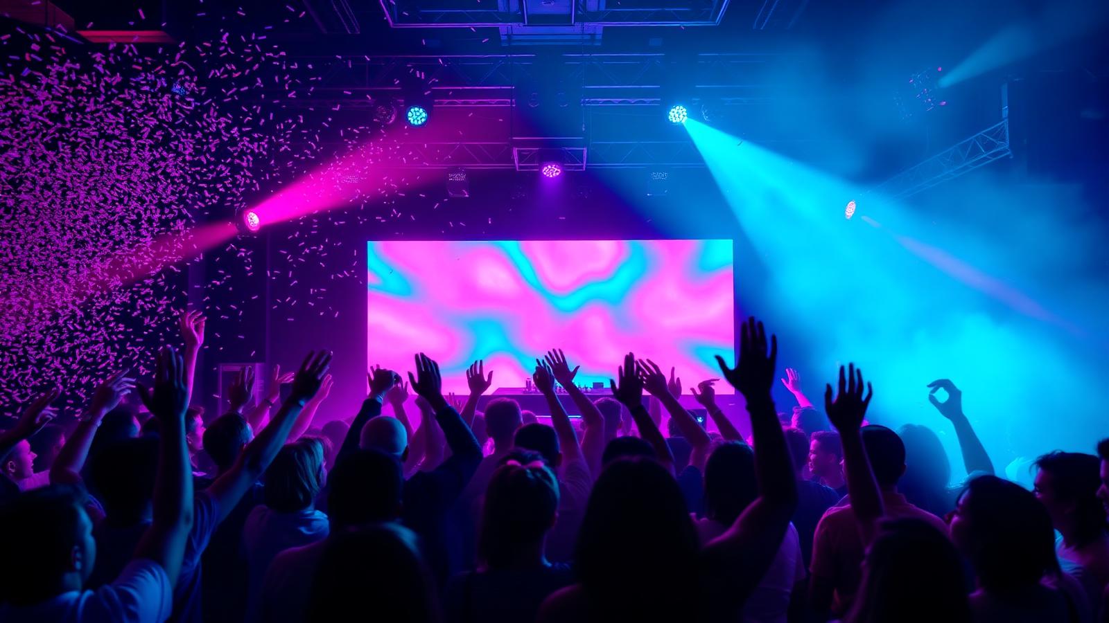 High-energy Sweet Sixteen party with LED wall, confetti, and moving lights