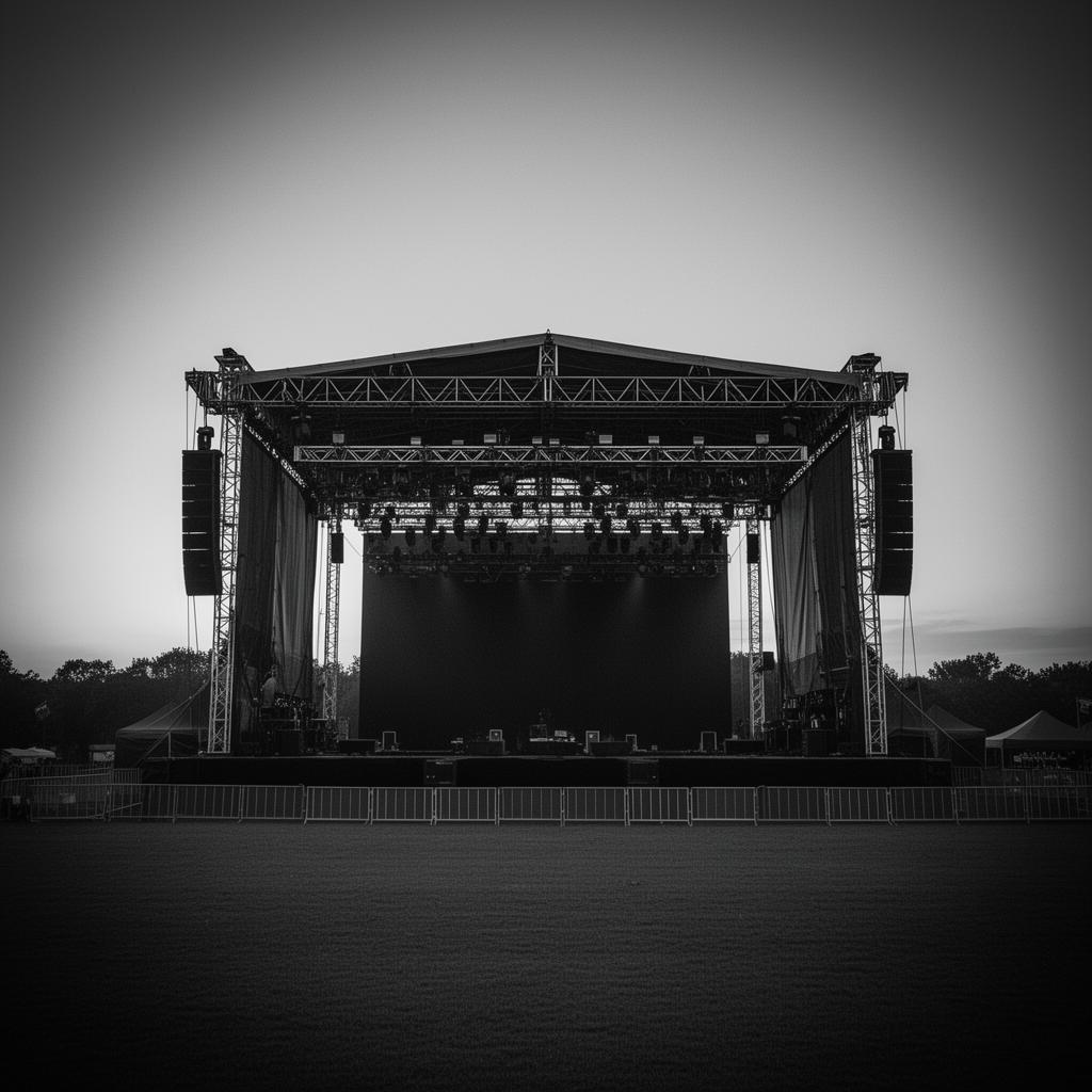 Outdoor concert stage at dusk